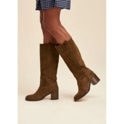 Bottes à Talons En Croute De Cuir